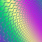 a rainbow coloured background with overlaid curved mesh