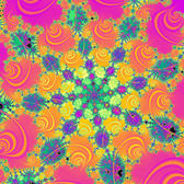 a mandelbrot fractal with all colours of the rainbow and 8 orders of rotational symmetery