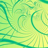 a dreamline green and yellow fractal rendering or bizarre curving lines