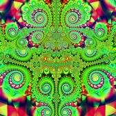 a gaudy red and green fractal pattern