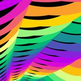 a bright computer generated pattern of rainbo colours and interleaved lines