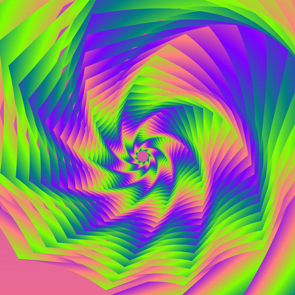 an unusual computer generated pattern of overlapping brightly colours shapes forming a whirlpool type effect