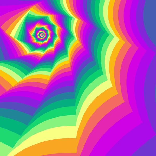 a brightly coloured background of cycling colours in a spiral motif