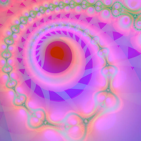 soft pink fractal pattern spiraling round a central point