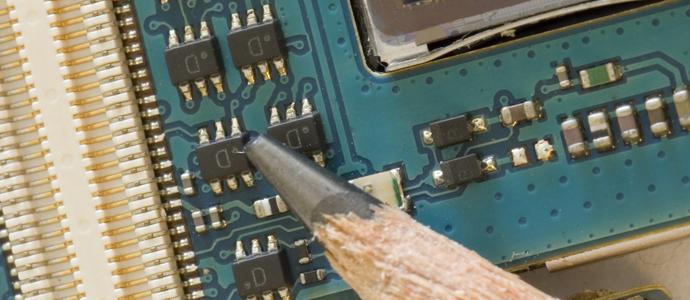 Microelectronics - the Circuit board from a mobile phone